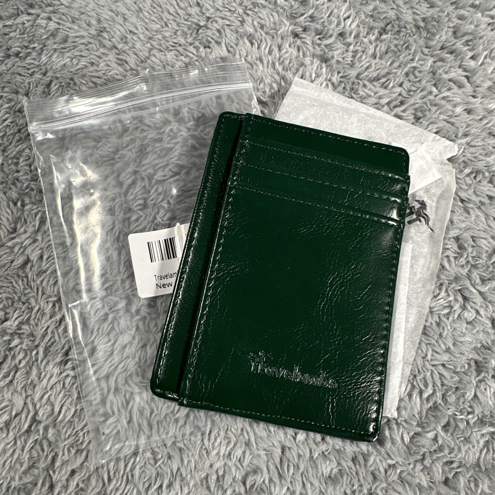Travelambo Front Pocket Minimalist Leather Slim Wallet RFID Blocking Green EDC